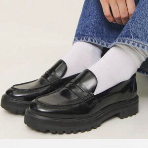 Reformation Loafers The Agathea Platform Chunky Lug Sole Black Leather Grunge 6